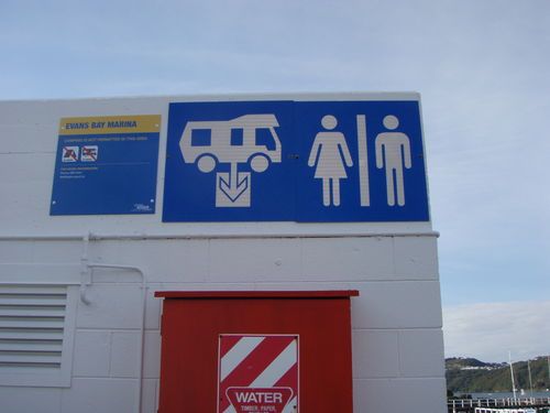 the top right sign is a dump station sign for dumping grey water from the tank