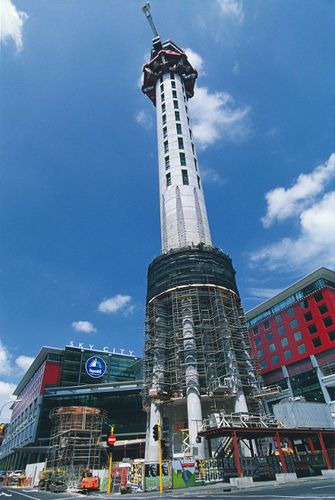 Sky Tower during construction in the 90's. Photo | SkyCity